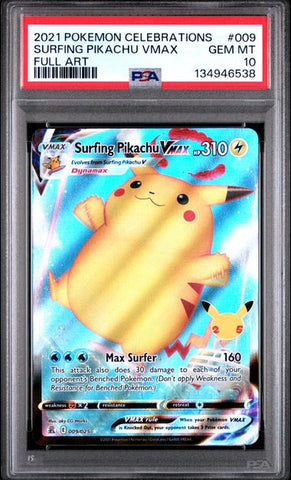 PSA 10 - Celebrations - Surfing Pikachu VMAX #009