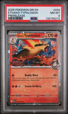 PSA 8 - Destined Rivals - Ethan's Typhlosion Pre-Release STAMP #034
