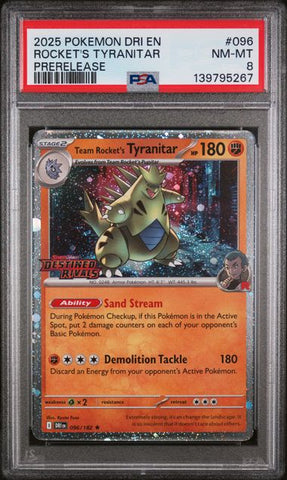 PSA 8 - Destined Rivals Prerelease Stamp - Team Rocket's Tyranitar #096