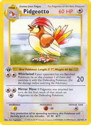 Pidgeotto (22/102) (Shadowless) [Base Set 1st Edition]