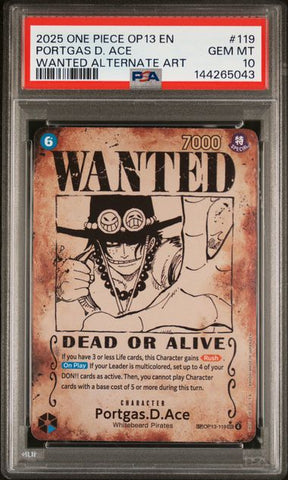 PSA 10 - Carrying On His Will  - Portgas.D.Ace Wanted Poster #119
