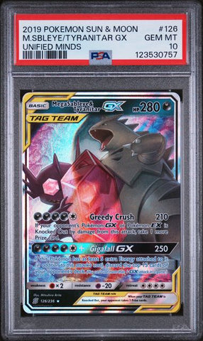 PSA 10 - Unified Minds - Mega Sableye & Tyranitar GX #126