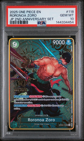 PSA 10 - JP 2nd Anniversary Set - Roronoa Zoro #118