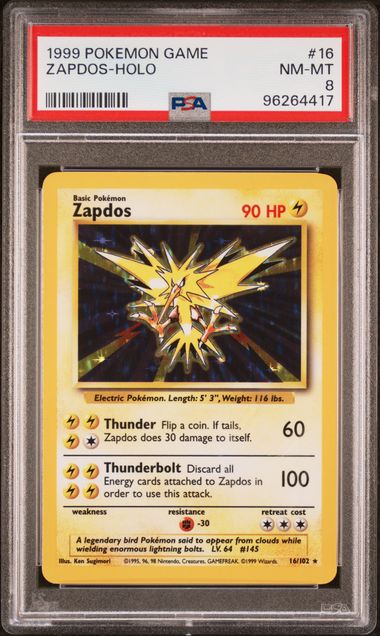 PSA 8 - Base Set Unlimited - Zapdos Holo