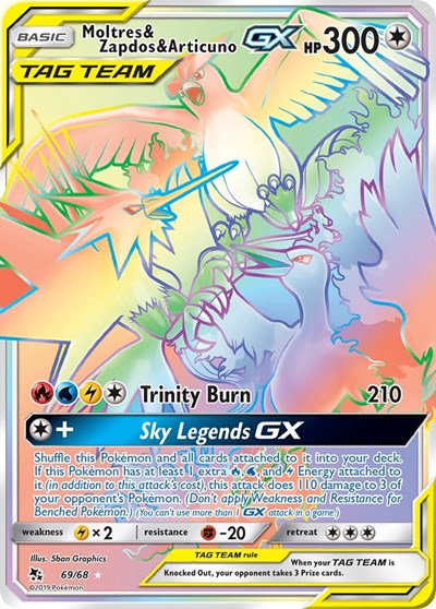Moltres & Zapdos & Articuno GX (Secret) - (69/68) - Hidden Fates - (Secret Rare)