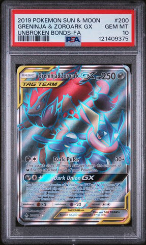 PSA 10 - Unbroken Bonds - Greninja & Zoroark GX #200