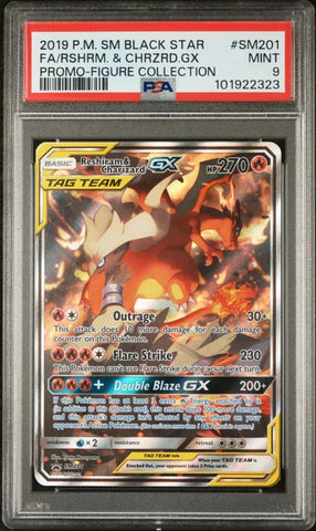 PSA 9 - Black Star Promo - Reshiram & Charizard GX #SM201