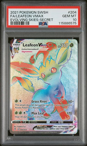 PSA 10 - Evolving Skies - Leafeon Vmax #204