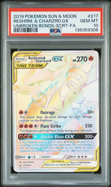 PSA 10 - Unbroken Bonds - Reshiram & Charizard GX