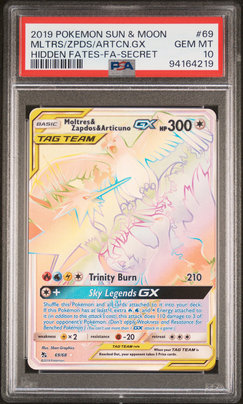 PSA 10 - Hidden Fates - Moltres & Zapdos & Articuno Gx