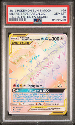 PSA 10 - Hidden Fates - Moltres & Zapdos & Articuno GX #69