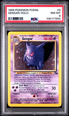 PSA 8 - 1999 Fossil Unlimited - Gengar Holo #5