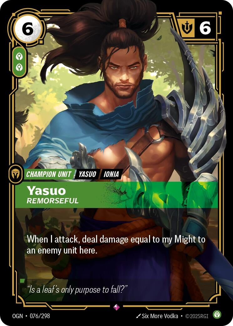 Image for Yasuo - Remorseful (076/298) (OGN) - Riftbound: League of Legends Trading Card Game