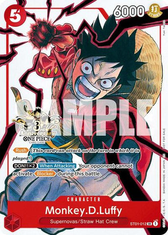 Monkey.D.Luffy (3rd Anniversary Tournament 3 Brothers Pack) - (ST01-012) - Carrying On His Will: 3rd Anniversary Tournament Cards - (Super Rare)