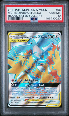 PSA 10  - Hidden Fates - Moltres Zapdos Articuno GX #66