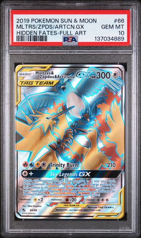 PSA 10  - Hidden Fates - Moltres Zapdos Articuno GX #66