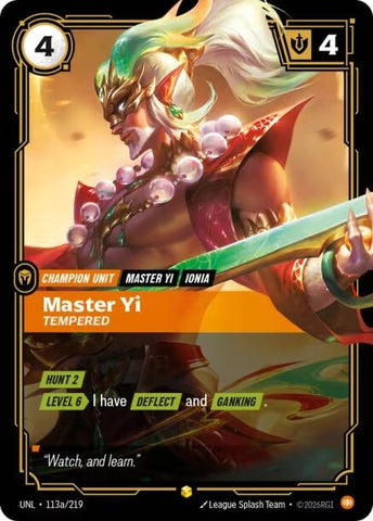 Image for Master Yi - Tempered (Alternate Art) (113a/219) (Unleashed) - Riftbound: League of Legends Trading Card Game