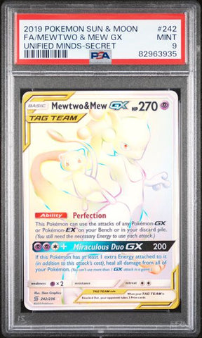 PSA 9 - Unified Minds - Mewtwo & Mew GX Secret #242