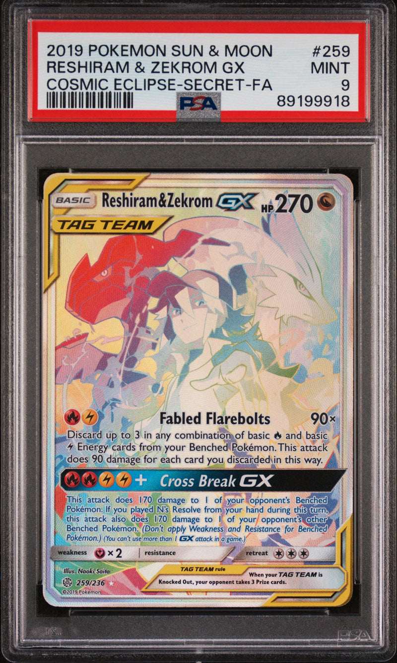 PSA 9 - Cosmic Eclipse - Reshiram & Zekrom Gx