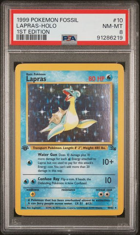 PSA 8 - Fossil - Lapras Holo 1st Edition #10