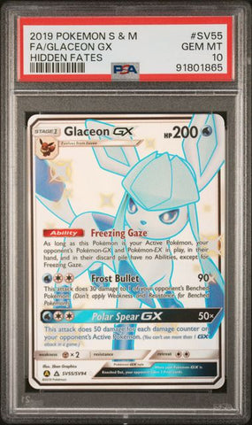 PSA 10 - Hidden Fates - Glaceon Gx #SV55