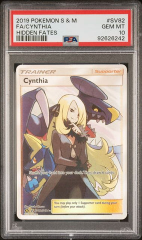 PSA 10 - Hidden Fates - Cynthia #SV82 (Crack on Slab)