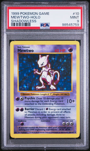 PSA 9 - Pokemon Base Set - Mewtwo Holo (Shadowless) #10