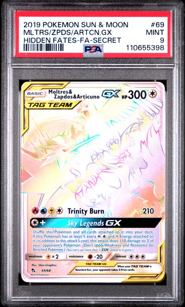 PSA 9 - Hidden Fates -  Moltres/Zapdos/Articuno GX