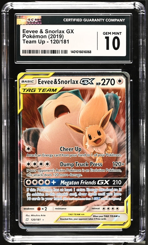 CGC 10 - Team Up - Eevee & Snorlax GX