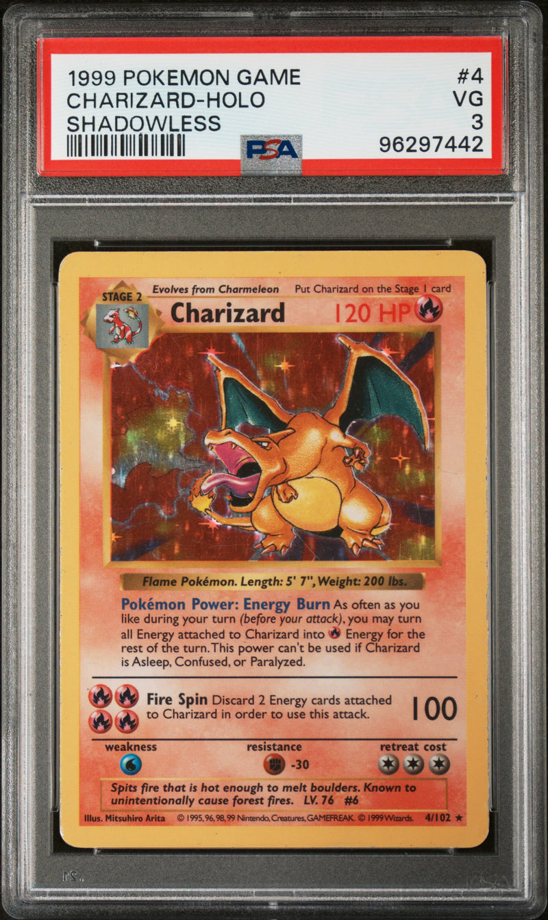 PSA 3 - 1999 Base Set Shadowless - Charizard Holo