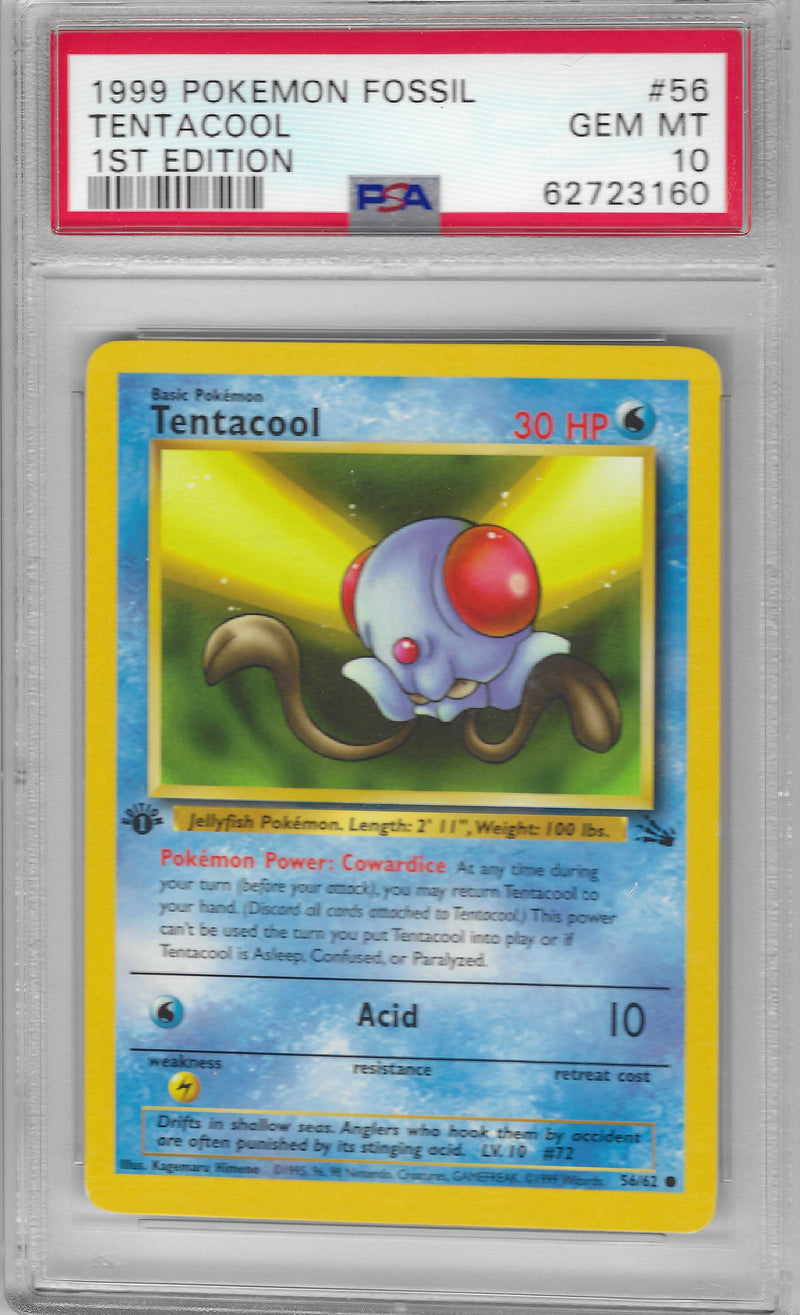 PSA 10 - Fossil - Tentacool 1st Edition