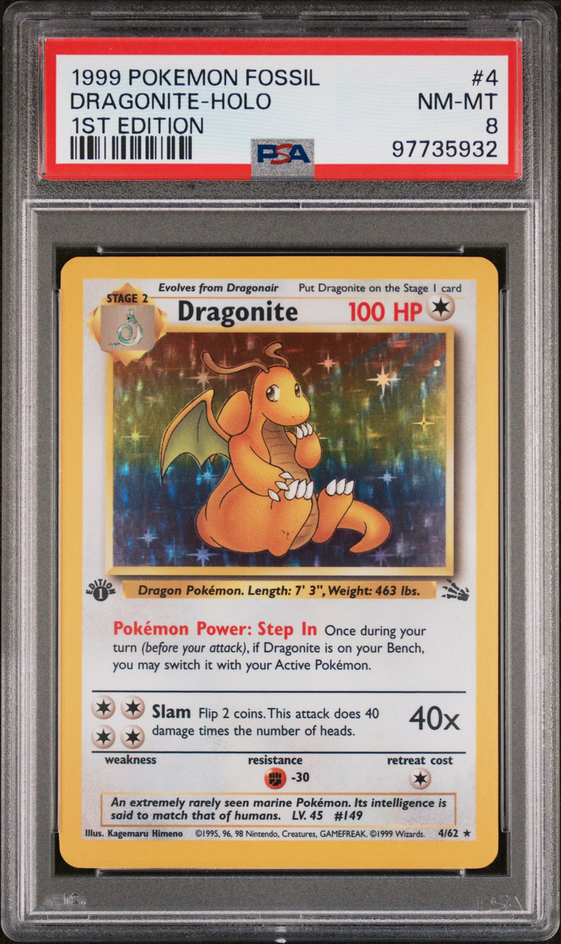 PSA 8 - Fossil 1st Edition - Dragonite Holo