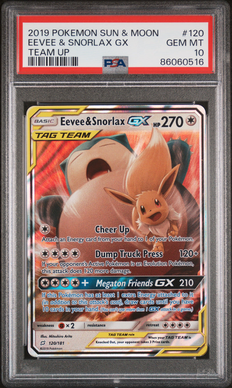 PSA 10 - Team Up - Eevee & Snorlax GX