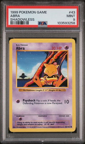 PSA 9 - Abra Shadowless #43 - Pokemon Game Base