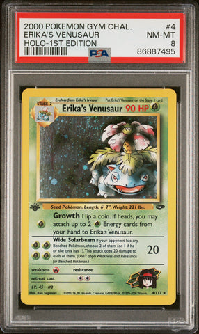 PSA 8 - Gym Challenge 1st Ed - Erika's Venusaur #4 ( minor Crack on Slab)
