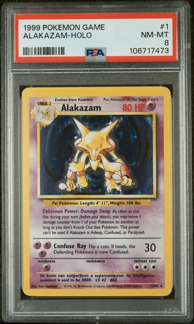 PSA 8 - 1999 Pokemon Base Unlimited - Alakazam Holo