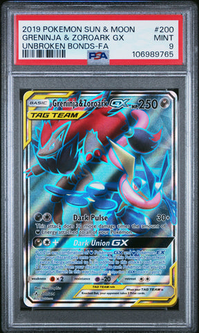 PSA 9 - Unbroken Bonds - Greninja & Zoroark GX #200