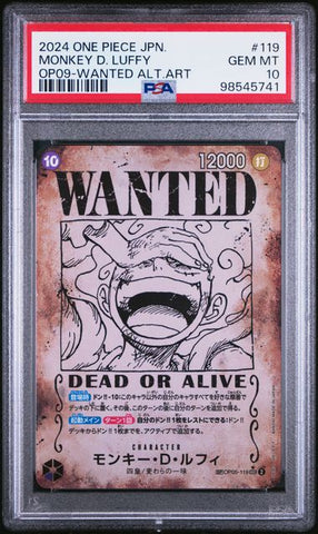 PSA 10 - OP09-Wanted Alt Art Japanese - Monkey D. Luffy #119