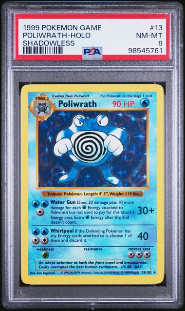 PSA 8 - 1999 Pokemon Game (Shadowless) - Poliwrath Holo