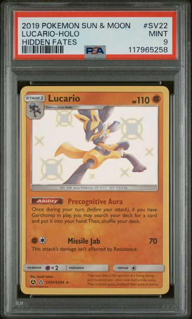 PSA 9 - Hidden Fates - Lucario Holo
