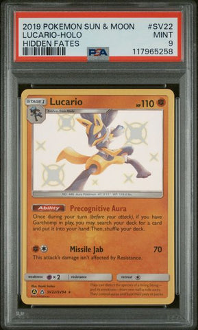 PSA 9 - Hidden Fates - Lucario Holo #SV22