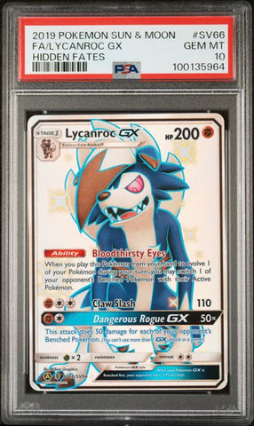 PSA 10 - Hidden Fates - Lycanroc GX #SV66