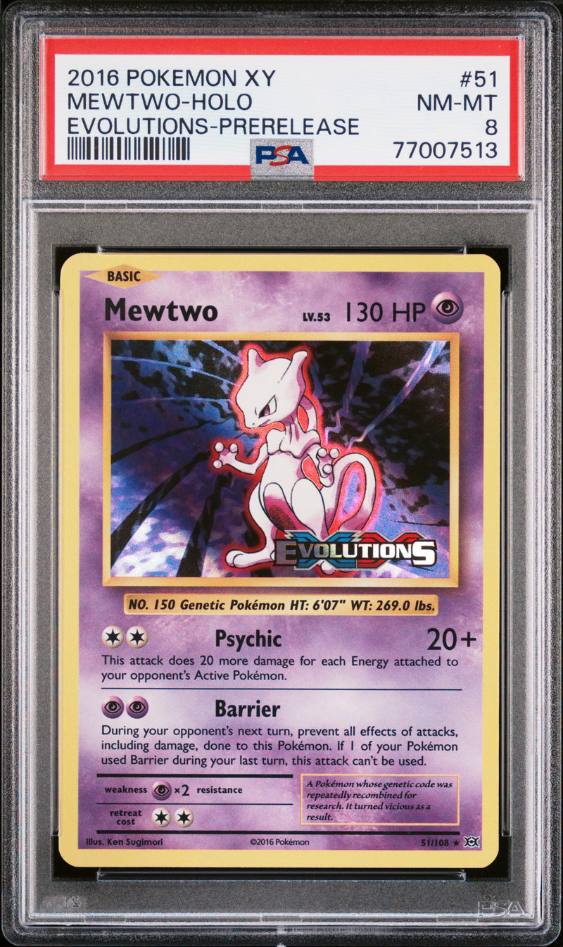 PSA 8 - Evolutions  - Mewtwo Pre-Release Holo