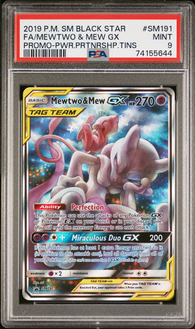 PSA 9 - Black Star Promo - Mewtwo & Mew GX #SM191