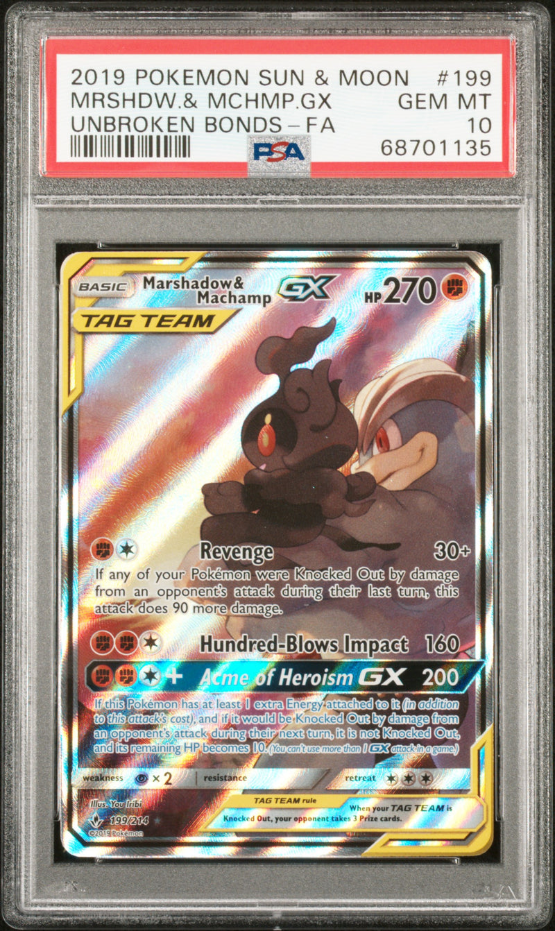 PSA 10 - Unbroken Bonds - Marshadow & Machamp GX 199