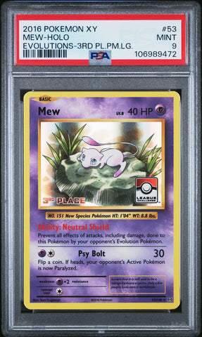 PSA 9 - XY Evolutions - Mew 3rd Place League Challenge #53