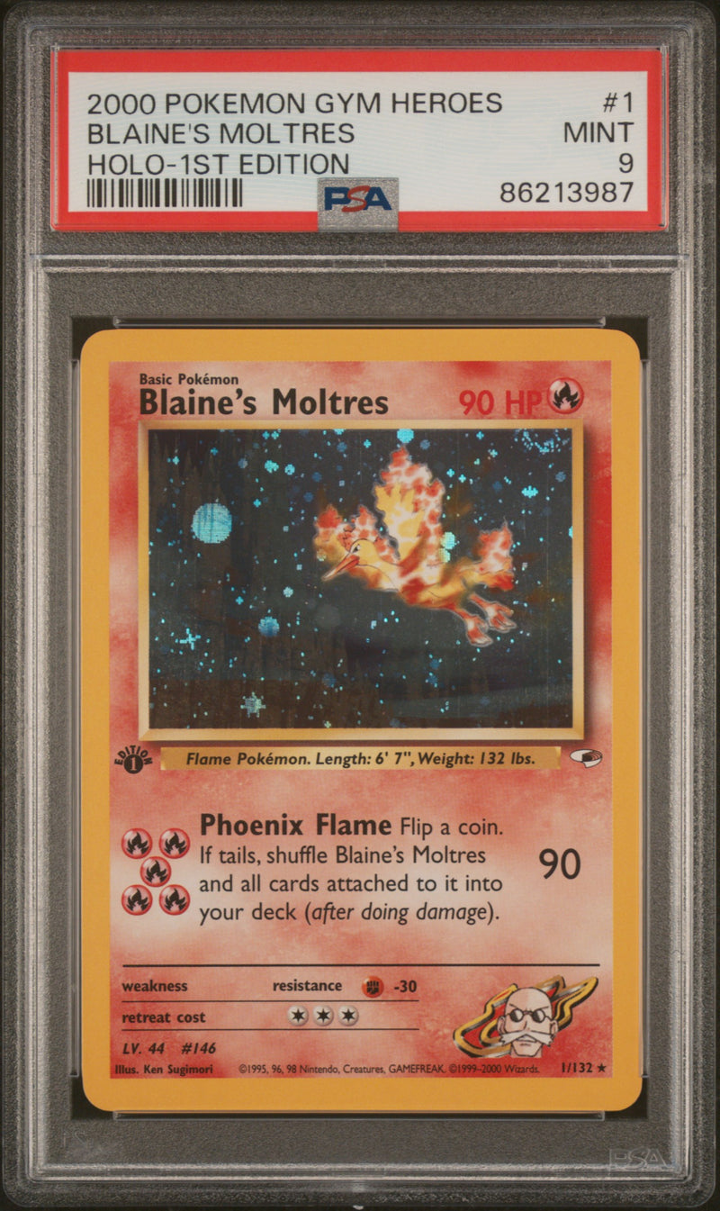 PSA 9  - Gym Heroes 1st Edition  - Blaine's Moltres - Holo