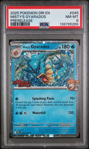 PSA 8 - Destined Rivals Prerelease Stamp - Misty's Gyarados #049