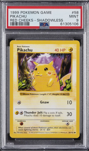 PSA 9 - 1999 Pokemon Game - Pikachu (Red Cheeks - Shadowless) #58