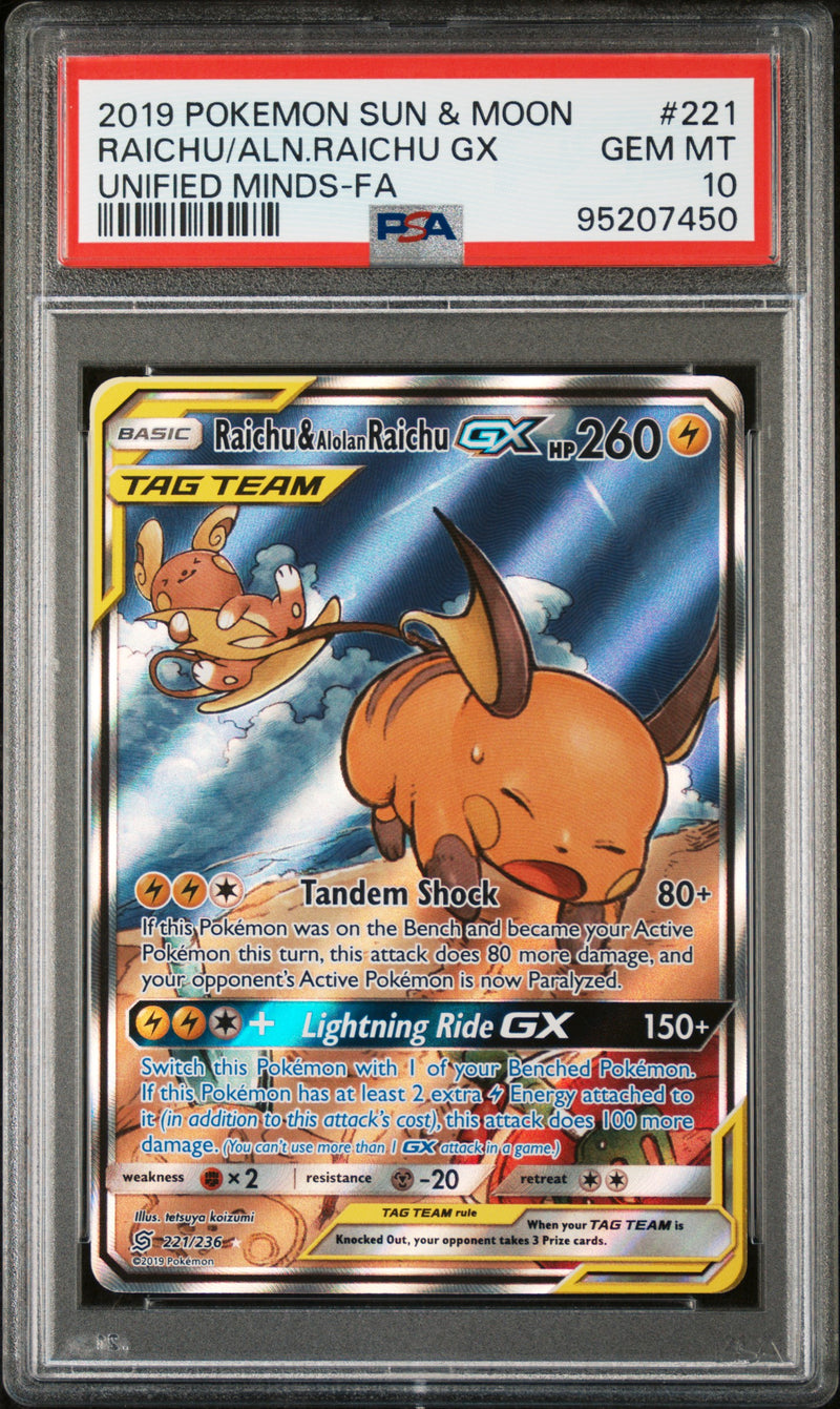 PSA 10 - Unified Minds - Raichu & Alolan Raichu GX
